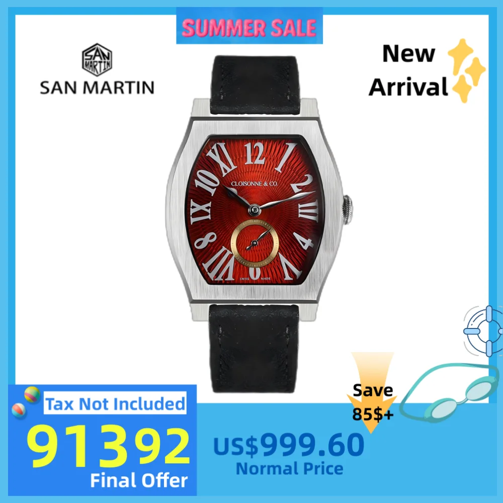 San Martin 36mm ETA 7001 Barrel Shaped Enamel Hand Guilloche Dial Men Mechanical Watch Manual Winding 10Bar Luxury SN0100
San Martin 36mm ETA 7001 Barrel Shaped Enamel Hand Guilloche Dial Men Mechanical Watch Manual Winding 10Bar Luxury SN0100