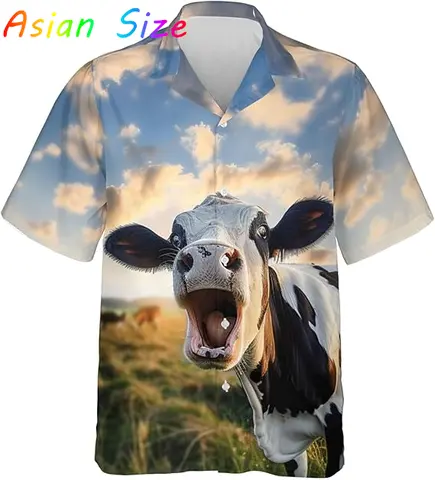 Hawaiian Shirt Man Cow Print Casual Tropical Beach Cow Lovers Fashion Funny Animal Hawaii Shirts New Oversized Clothes Camisas