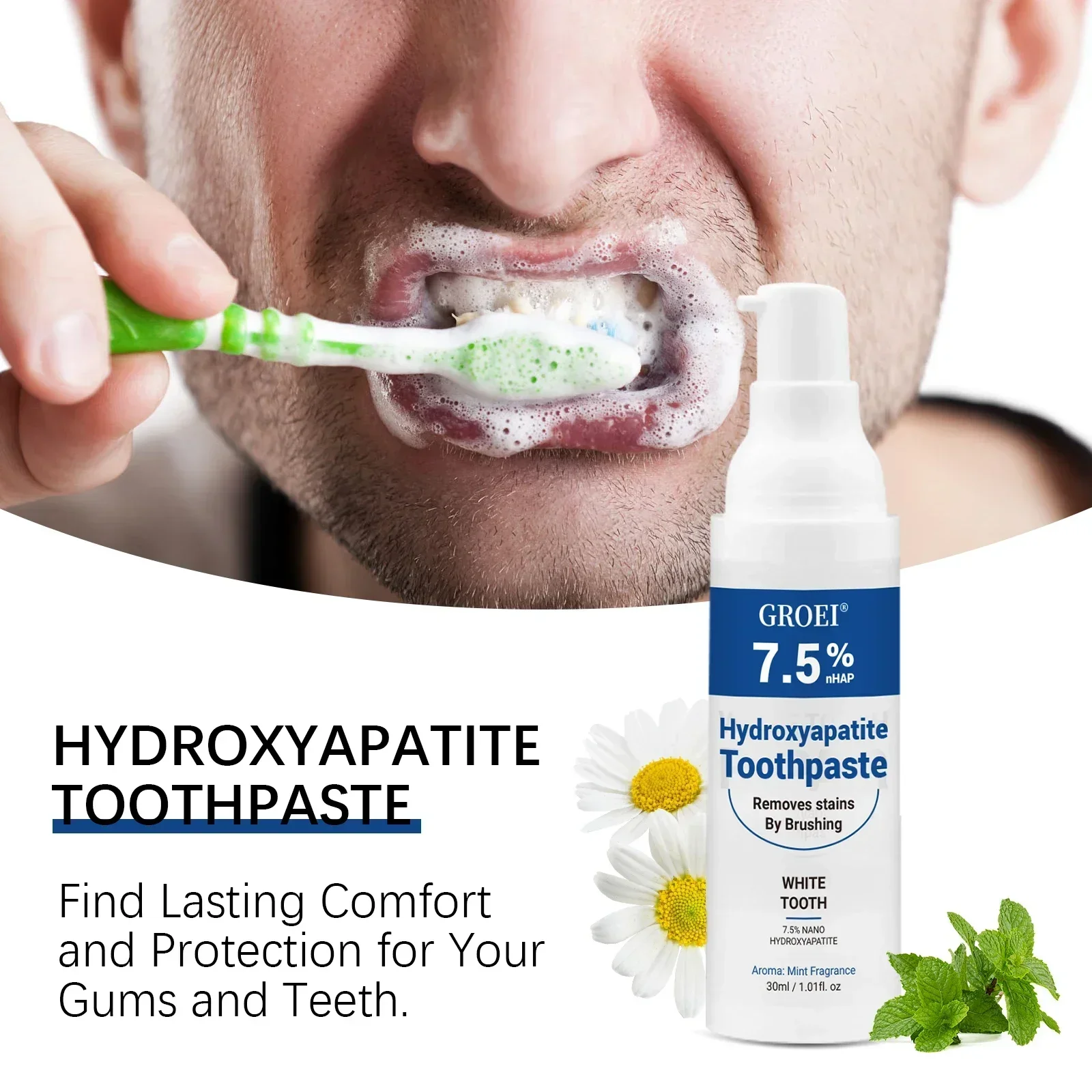 Whitening Toothpaste 7.5% Hydroxyapatite Effective Tartar Control Bad Breath Eliminator Enamel Repair Travel Size Oral Care
Whitening Toothpaste 7.5% Hydroxyapatite Effective Tartar Control Bad Breath Eliminator Enamel Repair Travel Size Oral Care