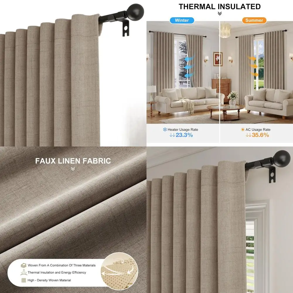 90 Farmhouse-Style Linen 2-Panel Blackout Curtains, 52W x 90L, Full Light Block, Thermal Insulated, Brown
90 Farmhouse-Style Linen 2-Panel Blackout Curtains, 52W x 90L, Full Light Block, Thermal Insulated, Brown