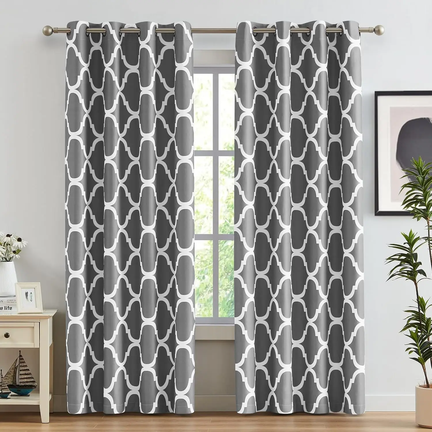 Moroccan Printed Room Darkening Blackout Grommet Curtains for Living Room Bedroom, 52 by 84 Inch, Grey (2 Panels)
Moroccan Printed Room Darkening Blackout Grommet Curtains for Living Room Bedroom, 52 by 84 Inch, Grey (2 Panels)