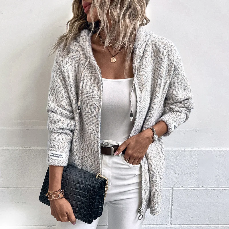 Women Autumn and Winter New Hooded Drawstring Cardigan Sweater Solid Colorzipper Splicing Long Sleeves Coat
Women Autumn and Winter New Hooded Drawstring Cardigan Sweater Solid Colorzipper Splicing Long Sleeves Coat