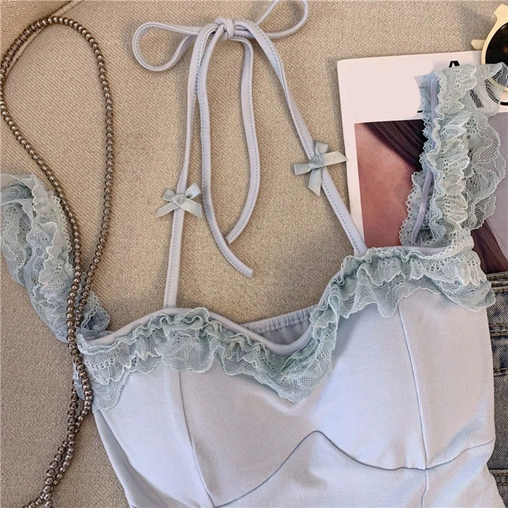 Bowknot Vest Blue Backless Top One Size Short Backless Lace Tank Backless Top Trendy Holiday Apparel Daily Wear Clothing
Bowknot Vest Blue Backless Top One Size Short Backless Lace Tank Backless Top Trendy Holiday Apparel Daily Wear Clothing