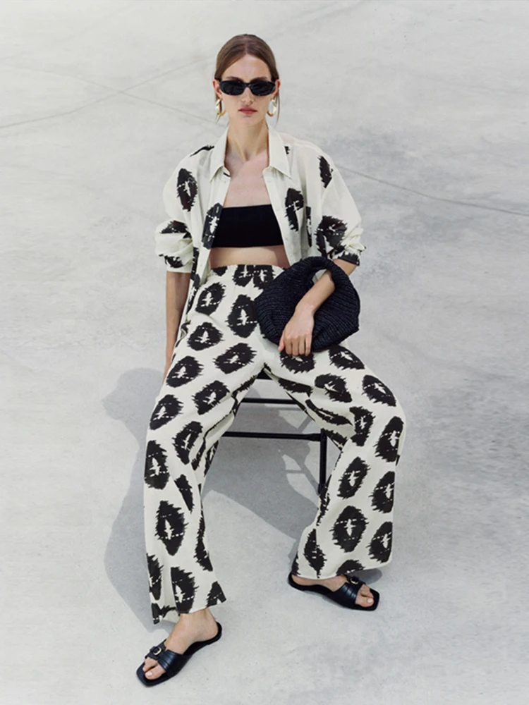 Casual Print Women's Pants Elastic High Waist Wide Leg Pant Set Female 2025 Spring Summer New All-match Loose Trousers Suits
Casual Print Women's Pants Elastic High Waist Wide Leg Pant Set Female 2025 Spring Summer New All-match Loose Trousers Suits