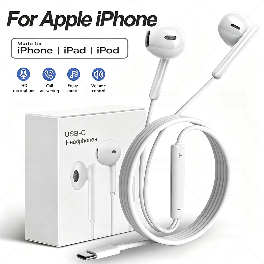 Original Wired Earphones For Apple iPhone 17 16 15 14 13 12 11 Pro Max USB-C Lightning 3.5mm Headphones X XR 8 Phone Accessories
Original Wired Earphones For Apple iPhone 17 16 15 14 13 12 11 Pro Max USB-C Lightning 3.5mm Headphones X XR 8 Phone Accessories