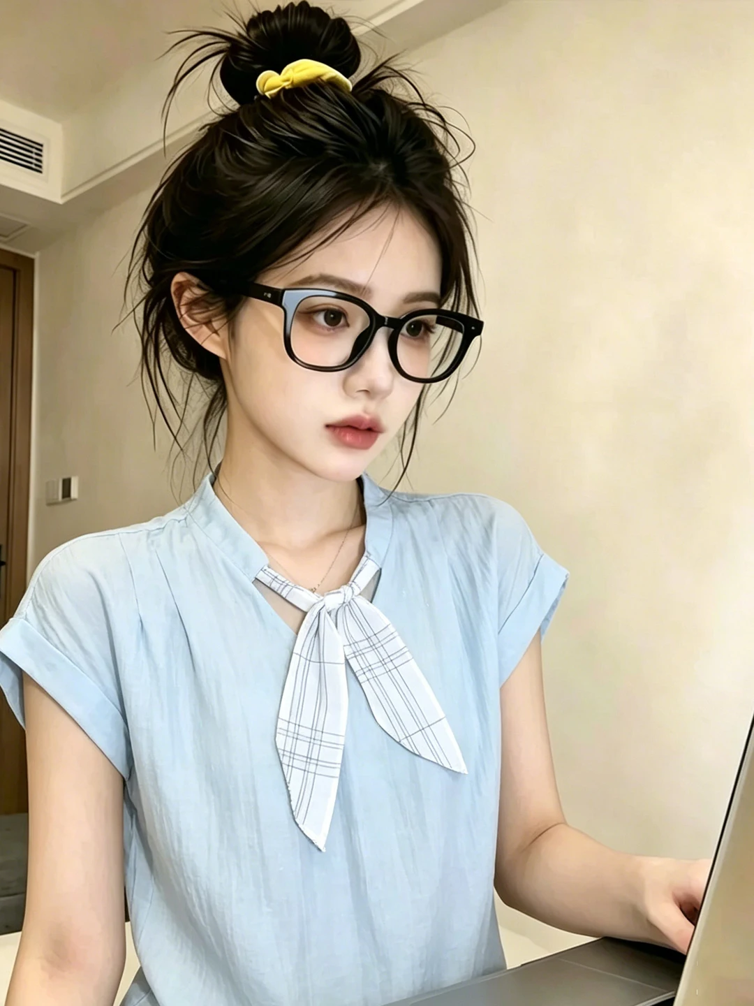 Sweet Style Short Sleeve Shirt for Women with Scarf Bow Tie Summer New Fashion Anti-Aging Top V-Neck Polyester Cotton Blend
Sweet Style Short Sleeve Shirt for Women with Scarf Bow Tie Summer New Fashion Anti-Aging Top V-Neck Polyester Cotton Blend
