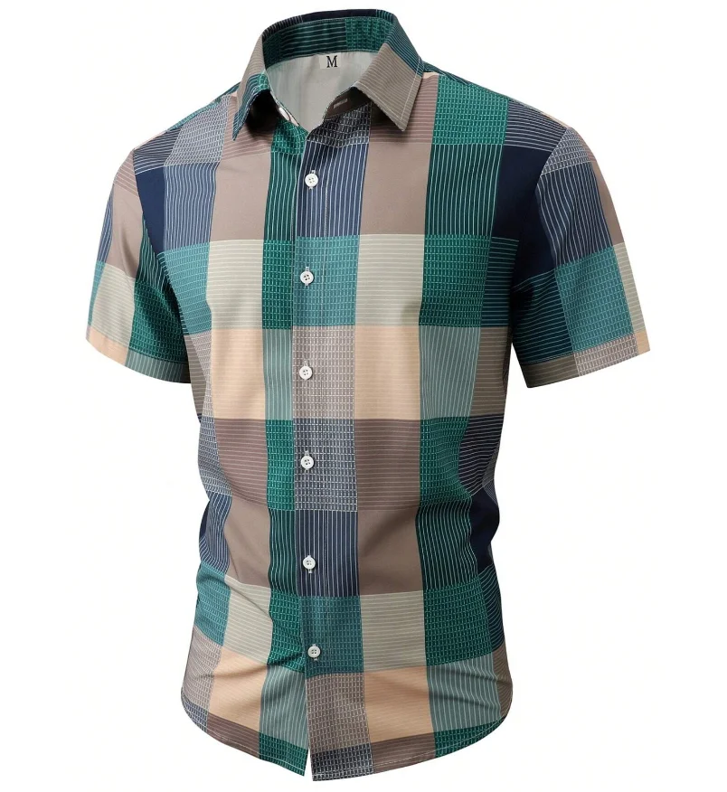 Men's checkered short sleeved shirt casual summer green lapel shirt
Men's checkered short sleeved shirt casual summer green lapel shirt