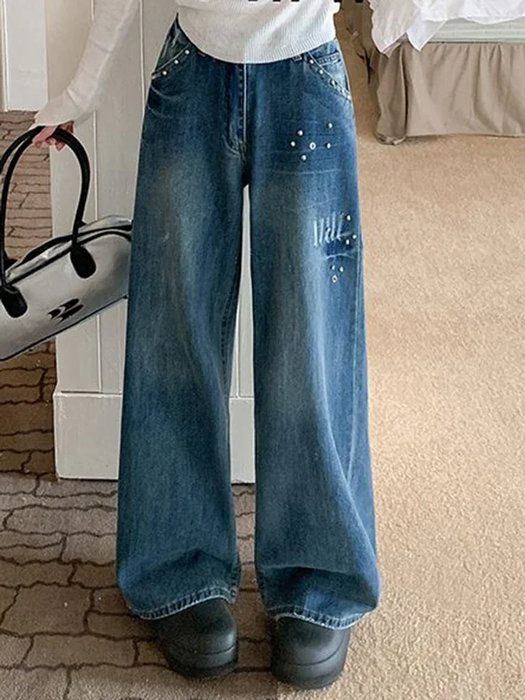 Y2K Jeans American Retro Rivet Washed Lightning Straight Leg Women Vintage Design Wide Leg Pants
Y2K Jeans American Retro Rivet Washed Lightning Straight Leg Women Vintage Design Wide Leg Pants