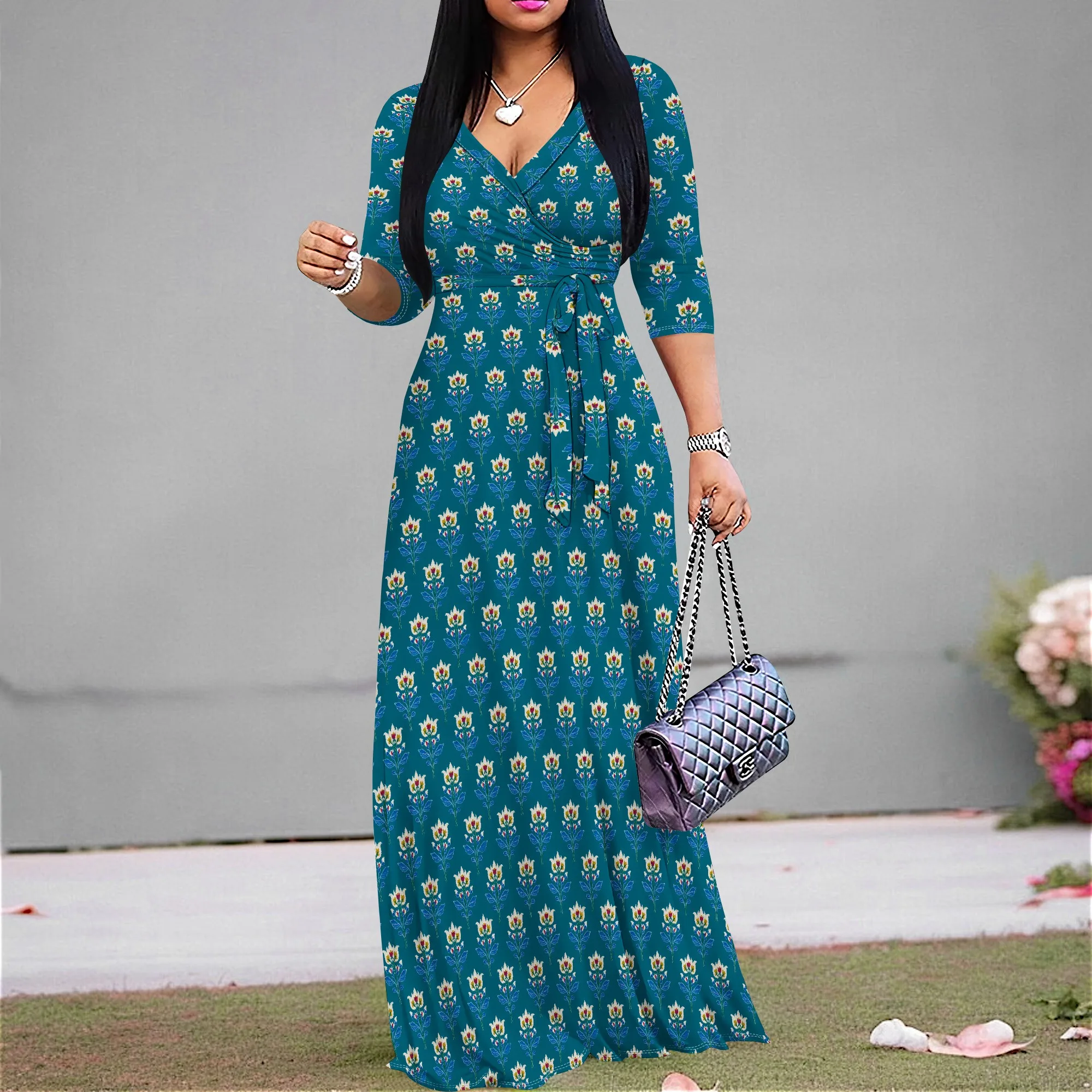 Elegant Flower Print Maxi Dress for Women V Neck S-3XL Green Blue Vintage Office or Casual Look
Elegant Flower Print Maxi Dress for Women V Neck S-3XL Green Blue Vintage Office or Casual Look