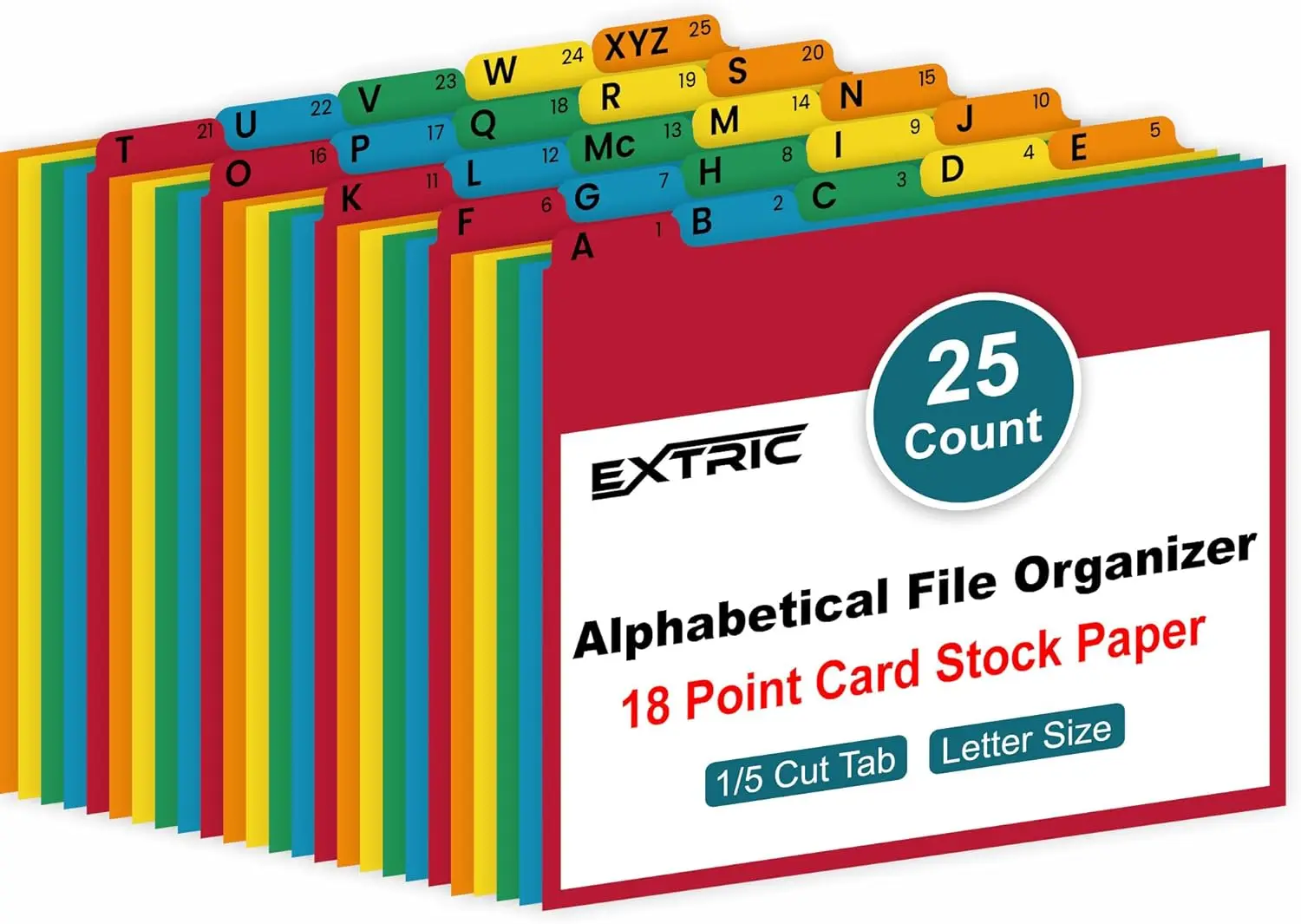 Alphabetical File Dividers with A-Z Tabs for Standard Letter Size, 25 Pack Assorted Colors for File Cabinet and Desk
Alphabetical File Dividers with A-Z Tabs for Standard Letter Size, 25 Pack Assorted Colors for File Cabinet and Desk