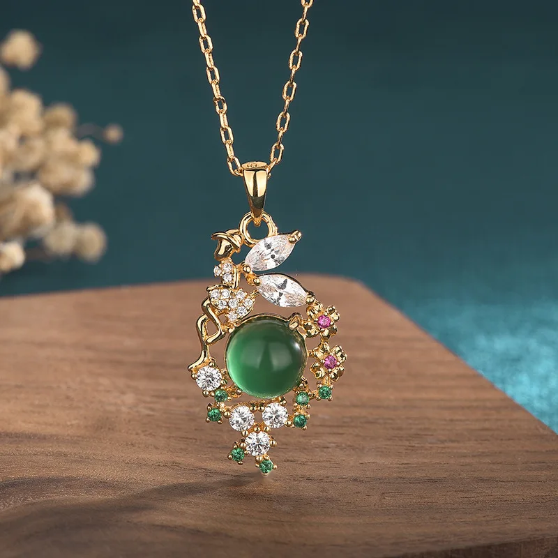 China Style Ethnic Accessories Inlaid Green Natural Jade Beads Crystal Zircon Handmade Flower Branch Pendant Necklaces for Women
China Style Ethnic Accessories Inlaid Green Natural Jade Beads Crystal Zircon Handmade Flower Branch Pendant Necklaces for Women