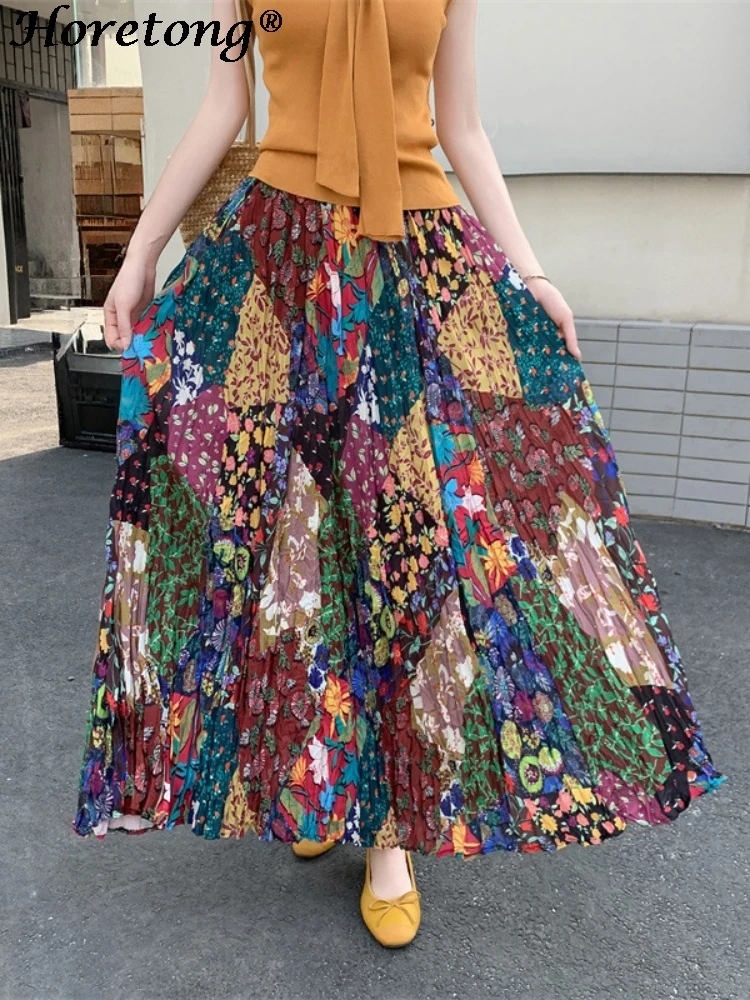 Horetong Color Blocked Floral Long Skirt For Women Summer 2025 New Bohemian Seaside Vacation High Waisted Folds A-line Skirt
Horetong Color Blocked Floral Long Skirt For Women Summer 2025 New Bohemian Seaside Vacation High Waisted Folds A-line Skirt