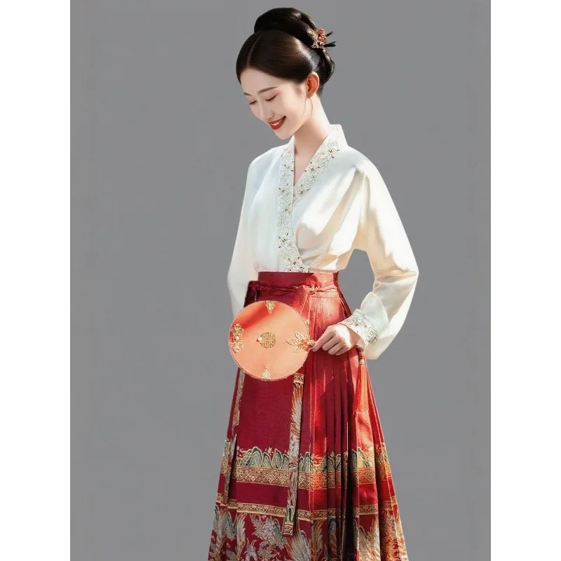 Plus Size Red Mamianqun Two Piece Set New Chinese Style Wedding Toast Dress Improved Hanfu Bridal Engagement Outfit
Plus Size Red Mamianqun Two Piece Set New Chinese Style Wedding Toast Dress Improved Hanfu Bridal Engagement Outfit
