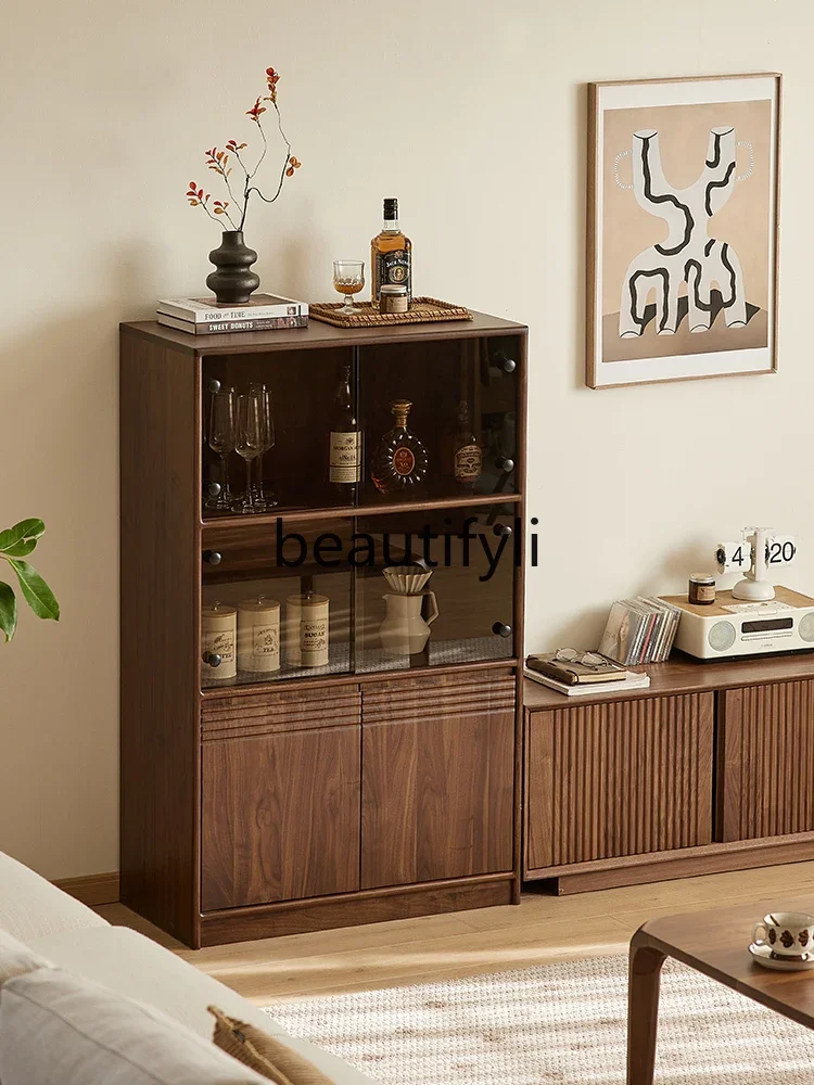 ff North American black walnut, Nordic simple glass display cabinet, home living room storage locker
ff North American black walnut, Nordic simple glass display cabinet, home living room storage locker