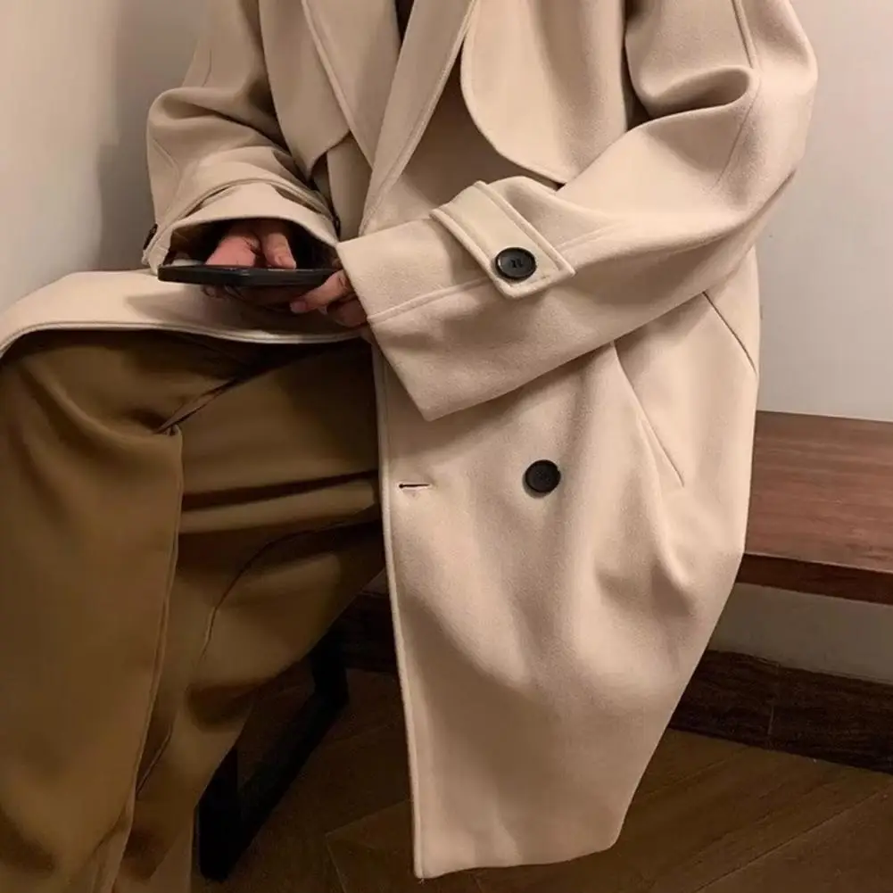 Loose Fit Woolen Coat Stylish Men's Double-breasted Woolen Coat with Pockets Casual Mid-length Outwear for Autumn Winter Solid
Loose Fit Woolen Coat Stylish Men's Double-breasted Woolen Coat with Pockets Casual Mid-length Outwear for Autumn Winter Solid