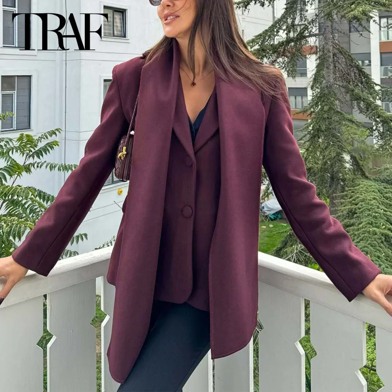 TRAF Women's Wool&Blends Blazer 2024 Autumn Winter Scarf Large Size Blazer Coat Ladies Fashion Red Brown Long Sleeve Outerwears
TRAF Women's Wool&Blends Blazer 2024 Autumn Winter Scarf Large Size Blazer Coat Ladies Fashion Red Brown Long Sleeve Outerwears