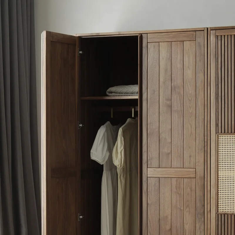 Black walnut bedroom wardrobe household locker woven casement door wardrobe combination solid wood wardrobe
Black walnut bedroom wardrobe household locker woven casement door wardrobe combination solid wood wardrobe
