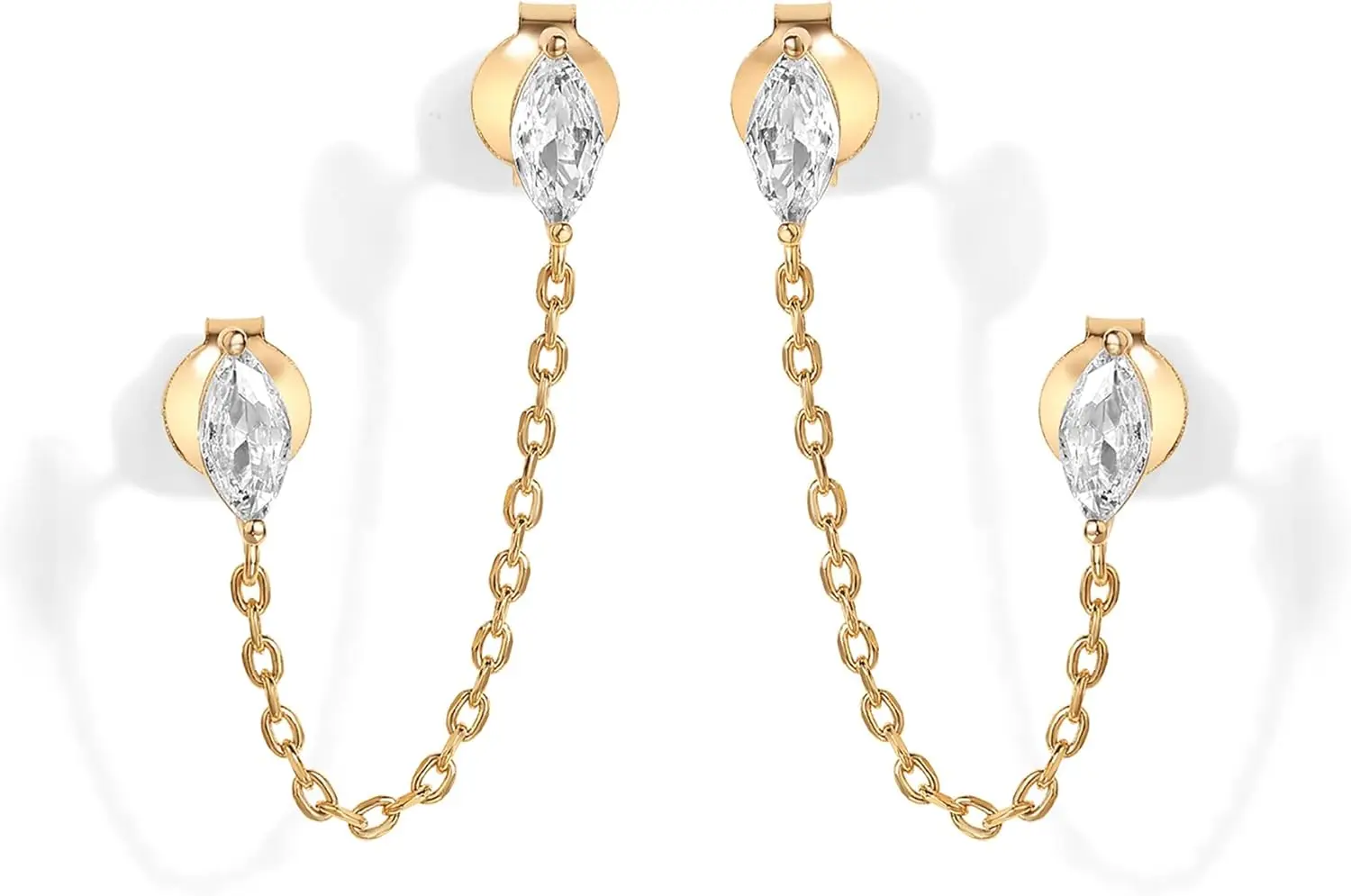14K Gold Plated Delicate CZ Chain Earrings for Women - Double Piercing Dangle Chain Studs - Cubic Zirconia Earscapes
14K Gold Plated Delicate CZ Chain Earrings for Women - Double Piercing Dangle Chain Studs - Cubic Zirconia Earscapes