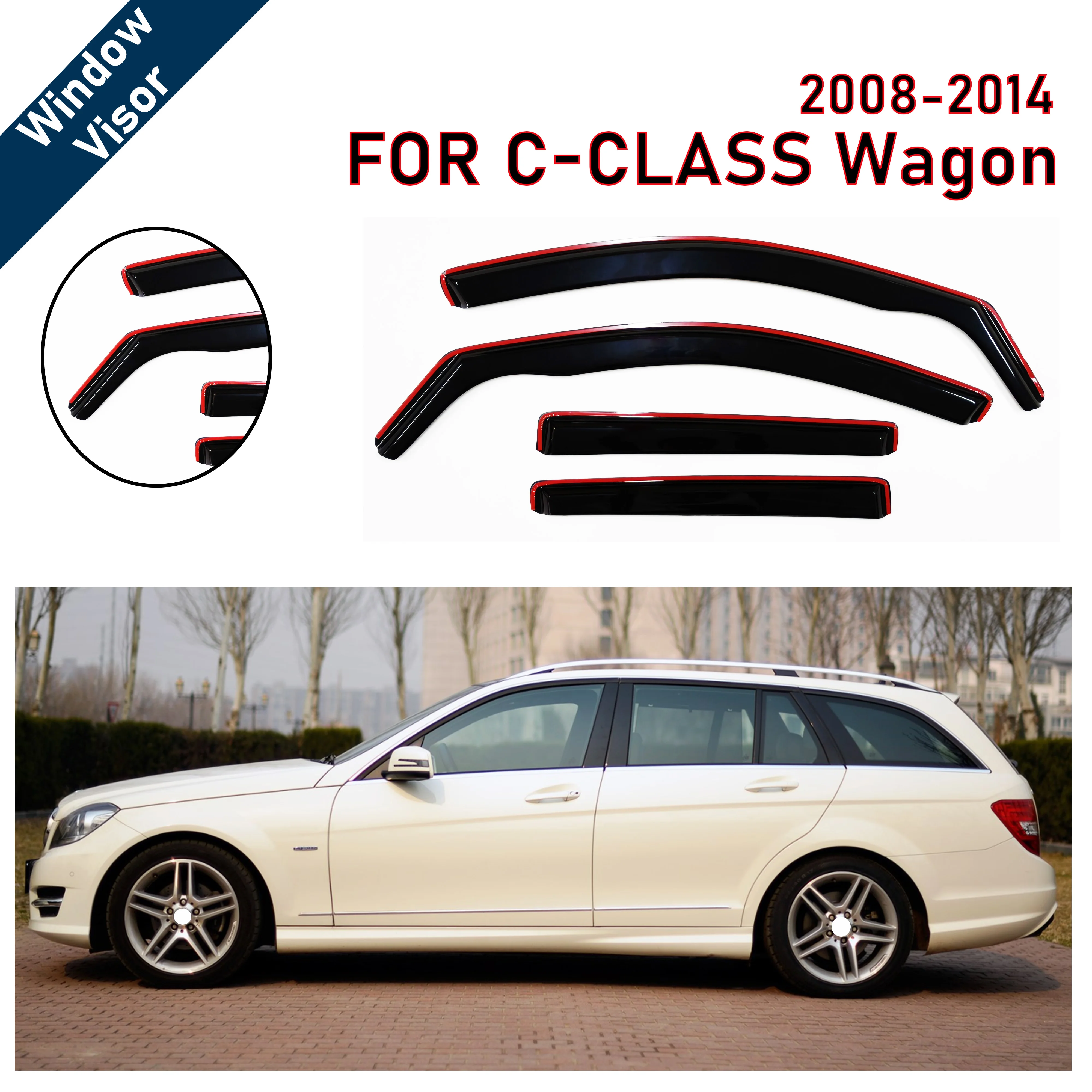 Window Visor for Benz C-Class 2008-2014 S204 Wagon/Estate | 4pcs Rain Guard Wind Deflector | Car Weather Shield Accessory
Window Visor for Benz C-Class 2008-2014 S204 Wagon/Estate | 4pcs Rain Guard Wind Deflector | Car Weather Shield Accessory