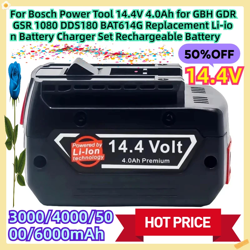For Bosch Power Tool 14.4V 4.0Ah for GBH GDR GSR 1080 DDS180 BAT614G Replacement Li-ion Battery Charger Set Rechargeable Battery
For Bosch Power Tool 14.4V 4.0Ah for GBH GDR GSR 1080 DDS180 BAT614G Replacement Li-ion Battery Charger Set Rechargeable Battery