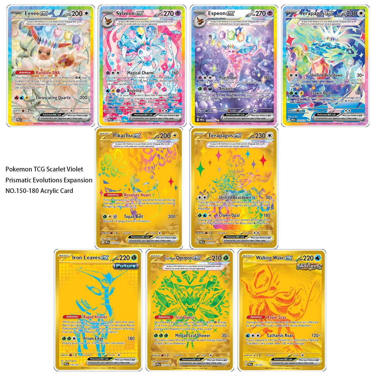 PTCG Acrylic Card American Ver Pokemon TCG Scarlet Violet Prismatic Evolutions Expansion NO.150-180 Double Sided Printed 63X88mm
PTCG Acrylic Card American Ver Pokemon TCG Scarlet Violet Prismatic Evolutions Expansion NO.150-180 Double Sided Printed 63X88mm