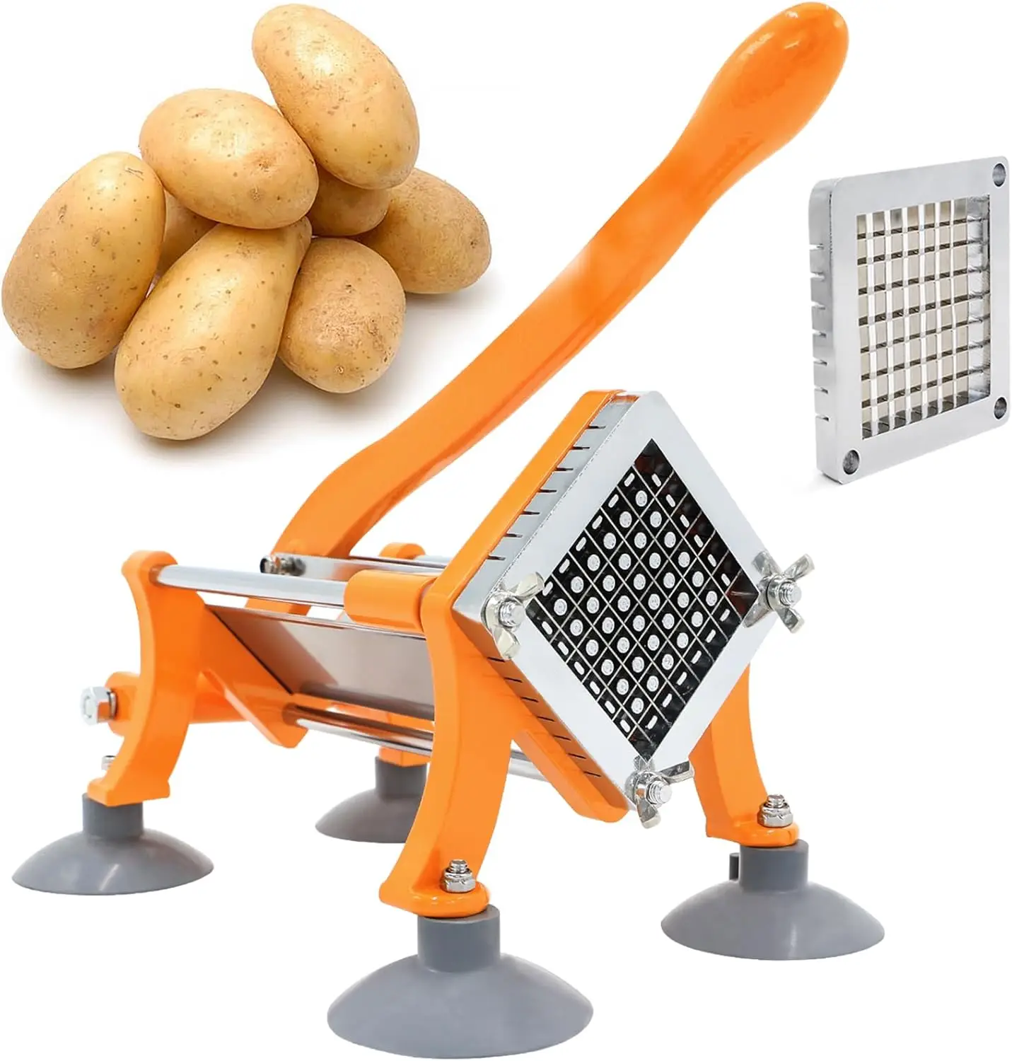 French Fry Cutter Commercial Potato Slicer with Suction Feet Complete Set, Includes 3/8", Orange
French Fry Cutter Commercial Potato Slicer with Suction Feet Complete Set, Includes 3/8", Orange