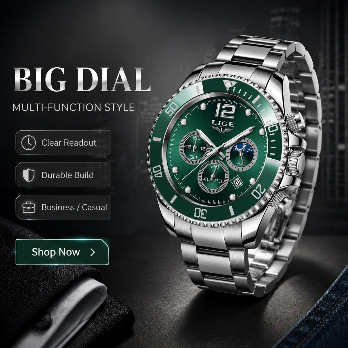 LIGE Luxury Chronograph Watch Waterproof Sport Quartz Wristwatch Men Business Clock Luminous Calendar Moon Phase Male Watches
LIGE Luxury Chronograph Watch Waterproof Sport Quartz Wristwatch Men Business Clock Luminous Calendar Moon Phase Male Watches