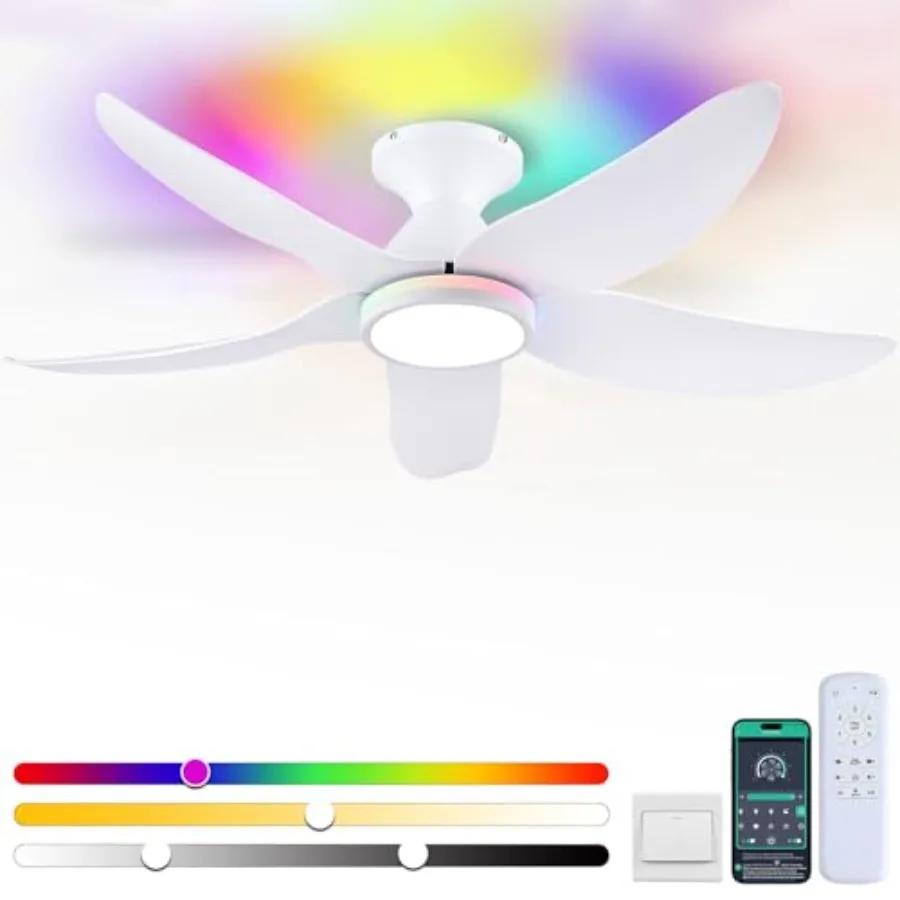46" Ceiling Fans with Lights Remote/APP Control Low Profile Ceiling Fans with Dimmable White Colors+Ring RGB Lights 6 Speeds 5
46" Ceiling Fans with Lights Remote/APP Control Low Profile Ceiling Fans with Dimmable White Colors+Ring RGB Lights 6 Speeds 5