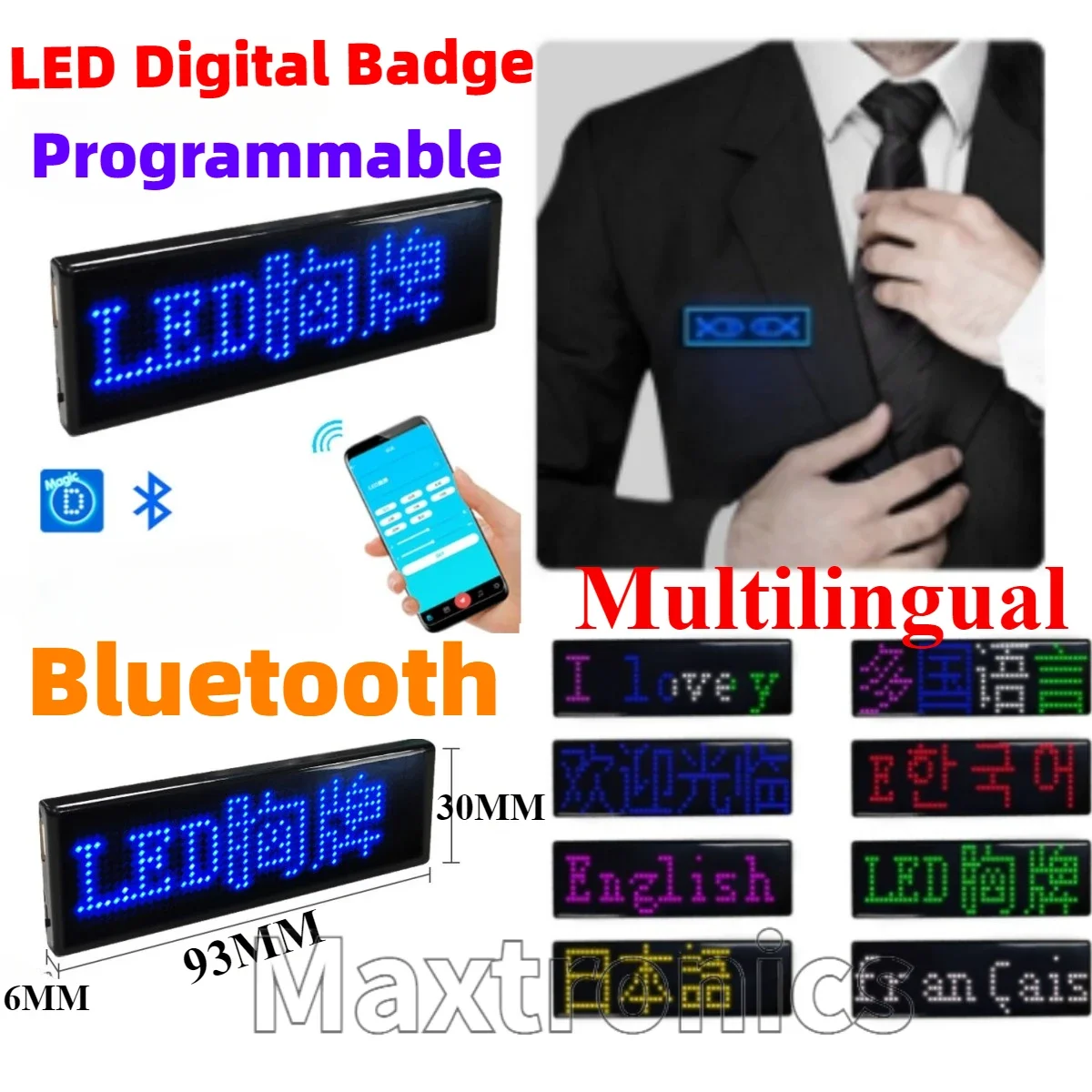 НОВЫЙ DIY Многоязычный светодиодный цифровой значок USB Bluetooth Программируемый HD текстовый бейдж Прокрутка светодиодной бирки Модуль вывески Дисплей Свет
НОВЫЙ DIY Многоязычный светодиодный цифровой значок USB Bluetooth Программируемый HD текстовый бейдж Прокрутка светодиодной бирки Модуль вывески Дисплей Свет