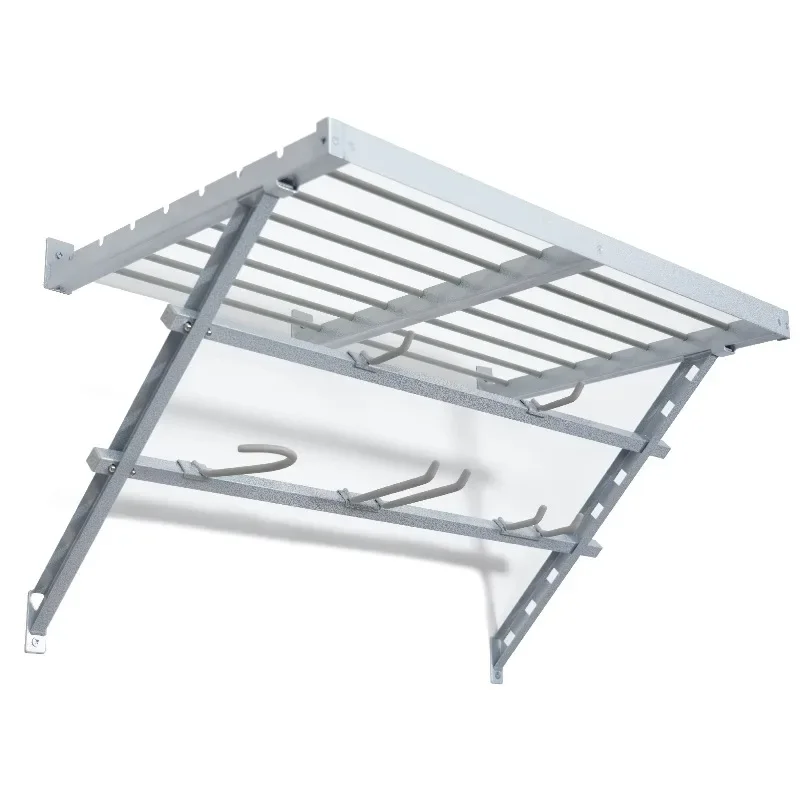 Practical wall-mounted storage rack with multi-function hooks, integrated shelves, and layered track storage
Practical wall-mounted storage rack with multi-function hooks, integrated shelves, and layered track storage