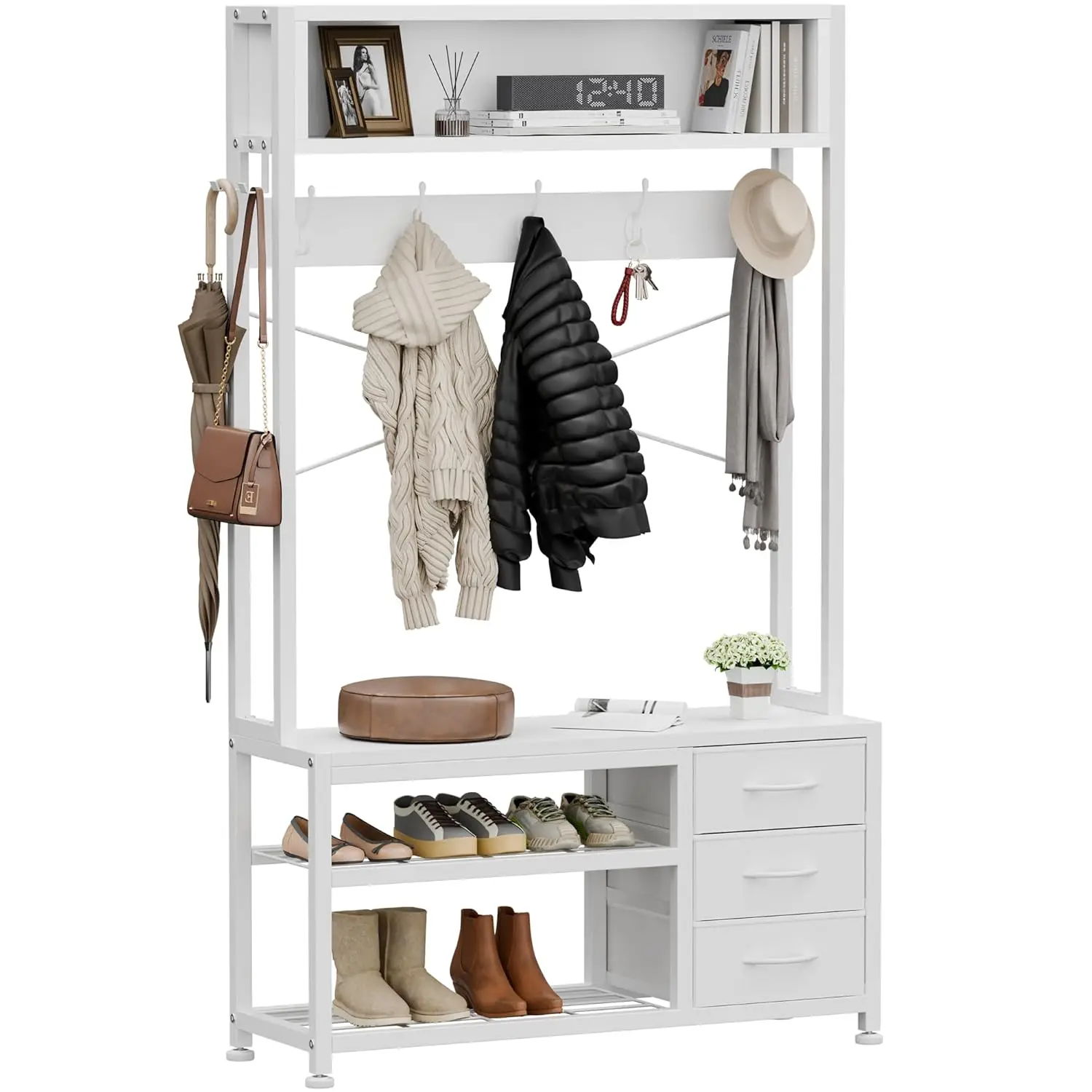 Hall Tree with Bench and Shoe Storage, 31.5" Coat Rack Freestanding with 2-Tier Storage Shelf, 5-in-1 Entryway, Customized
Hall Tree with Bench and Shoe Storage, 31.5" Coat Rack Freestanding with 2-Tier Storage Shelf, 5-in-1 Entryway, Customized