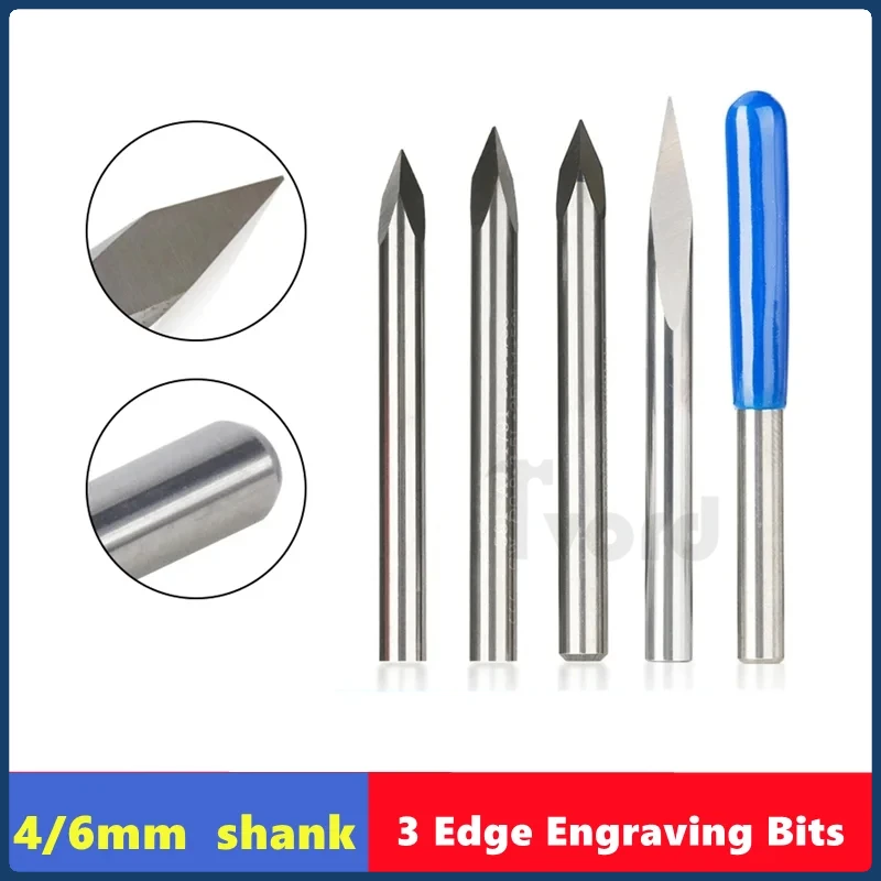 CNC Router Bit 3 Edge Pyramid Engraving Bits 4mm/6mm Shank Carbide End Mill 20,30,40,45,60,90 Degrees CNC Router Milling Tool
CNC Router Bit 3 Edge Pyramid Engraving Bits 4mm/6mm Shank Carbide End Mill 20,30,40,45,60,90 Degrees CNC Router Milling Tool