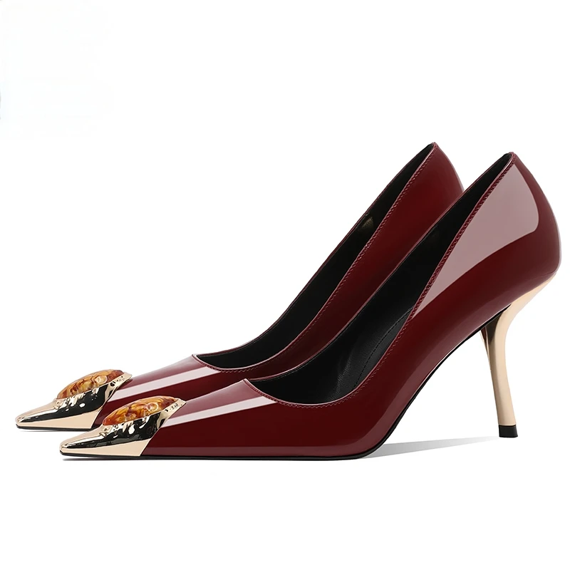 Wine Red Women Pumps Women's 2025 New Gemstone Metal Head Luxury Sexy Leather High Heels Trendy Thin Heels Women's Single Shoes
Wine Red Women Pumps Women's 2025 New Gemstone Metal Head Luxury Sexy Leather High Heels Trendy Thin Heels Women's Single Shoes