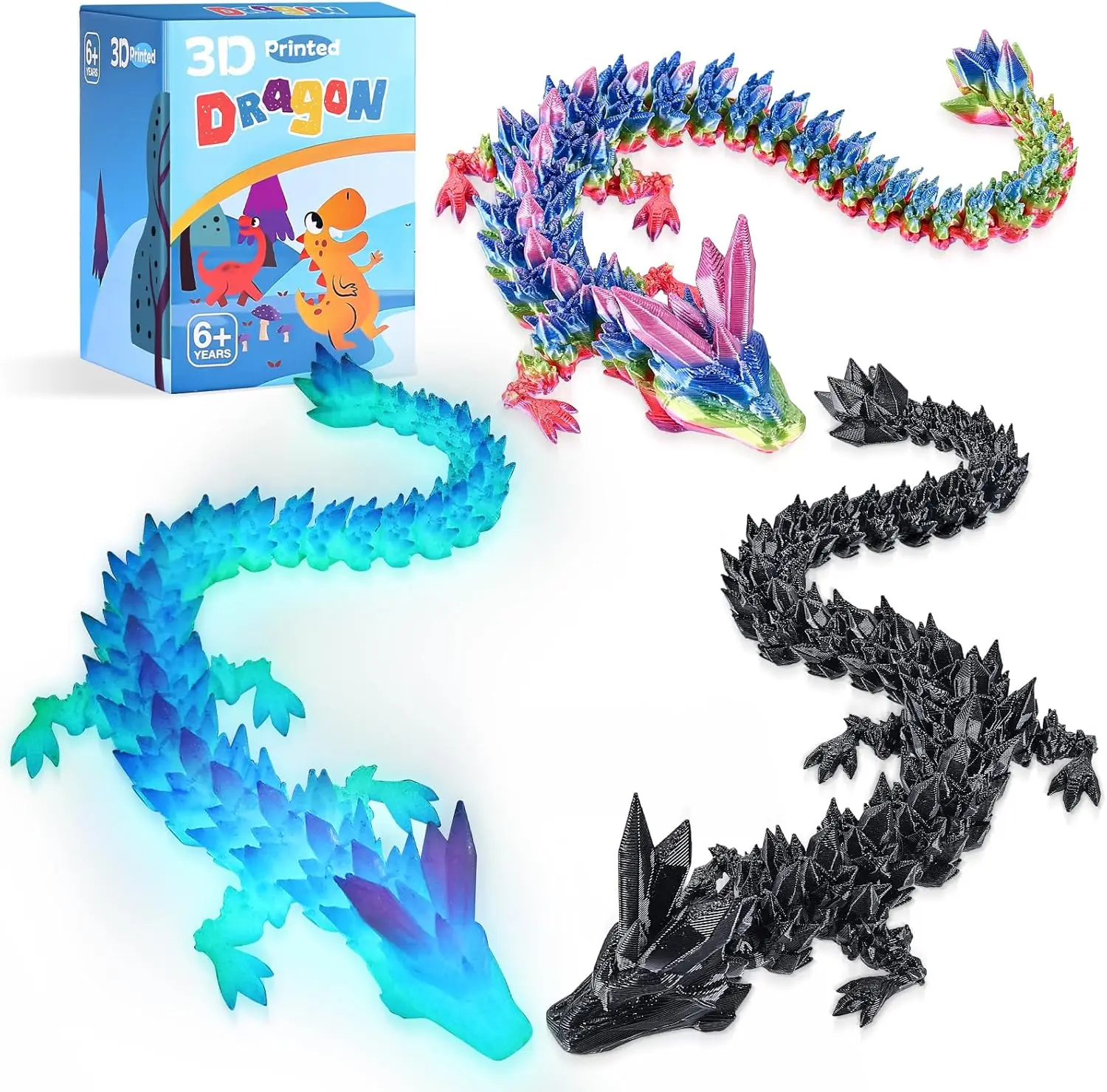 3pcs 12in 3D Printed Flexible Articulated Dragon, Luminous Black Rainbow, Fidget Toys for Stress Relief, Home Office Desk Decor
3pcs 12in 3D Printed Flexible Articulated Dragon, Luminous Black Rainbow, Fidget Toys for Stress Relief, Home Office Desk Decor