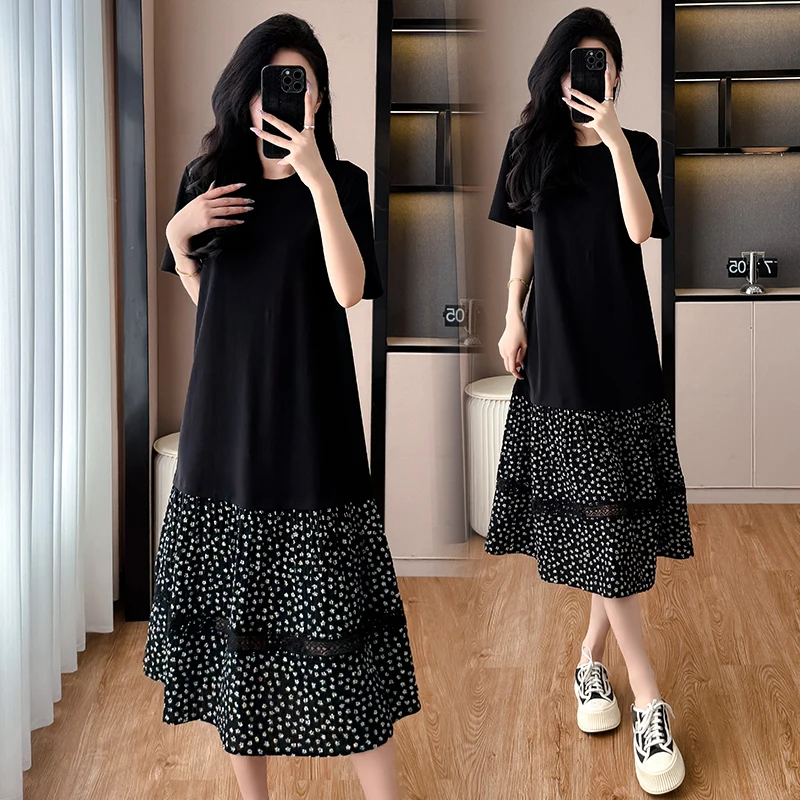 Korean Style Casual Floral Patchwork Dress round Neck T-Shirt Dress plus Size Slimming Spring Summer New Arrival
Korean Style Casual Floral Patchwork Dress round Neck T-Shirt Dress plus Size Slimming Spring Summer New Arrival