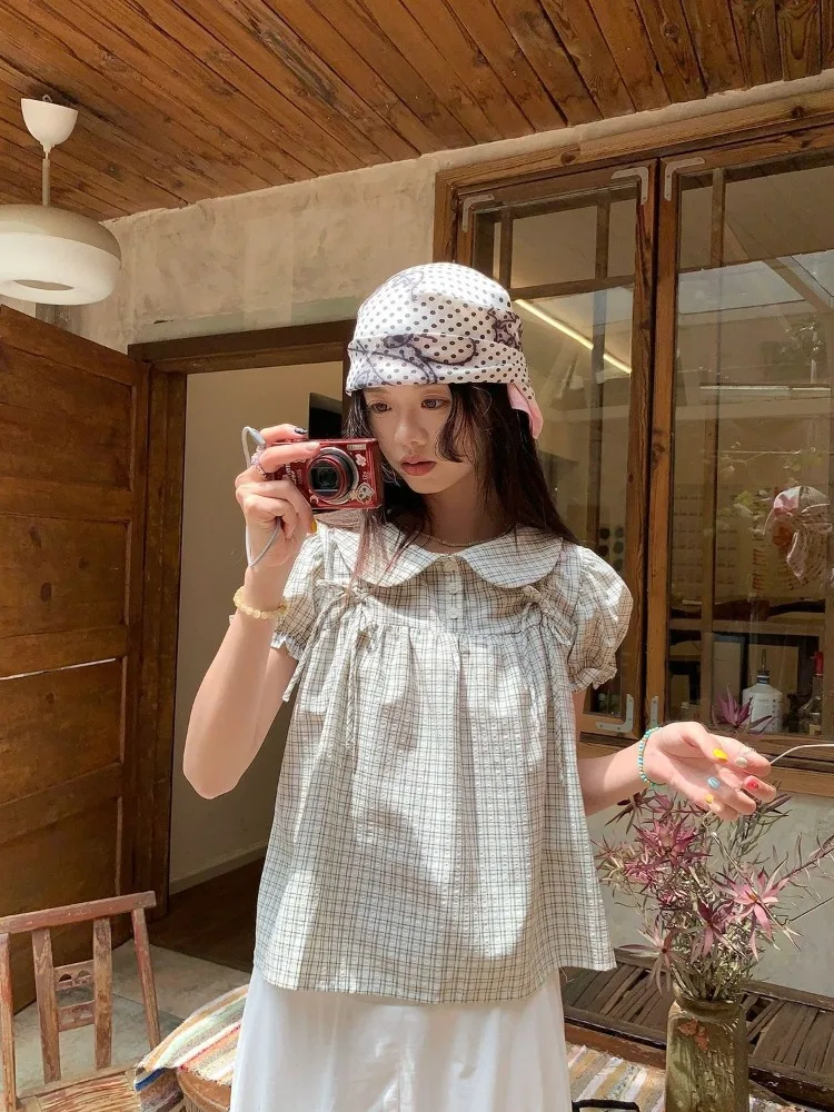 Kimutomo Shirts Women Plaid Vintage Preppy Style Short Sleeve Bow Sweet Preppy Style Fashion Summer Female Casual Blouse
Kimutomo Shirts Women Plaid Vintage Preppy Style Short Sleeve Bow Sweet Preppy Style Fashion Summer Female Casual Blouse
