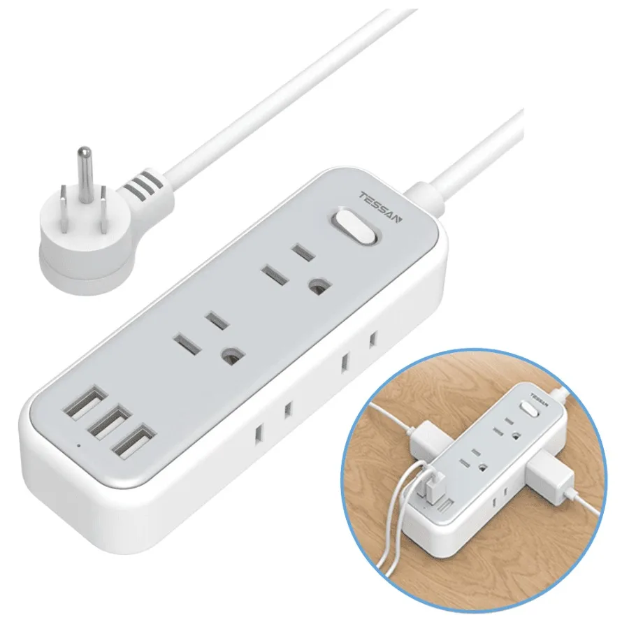 Трехсторонний сетевой удлинитель с 3 USB-портами и 6 розетками, кабель длиной 1,8 м, предназначенный для удобной и эффективной зарядки в путешествиях.
Трехсторонний сетевой удлинитель с 3 USB-портами и 6 розетками, кабель длиной 1,8 м, предназначенный для удобной и эффективной зарядки в путешествиях.