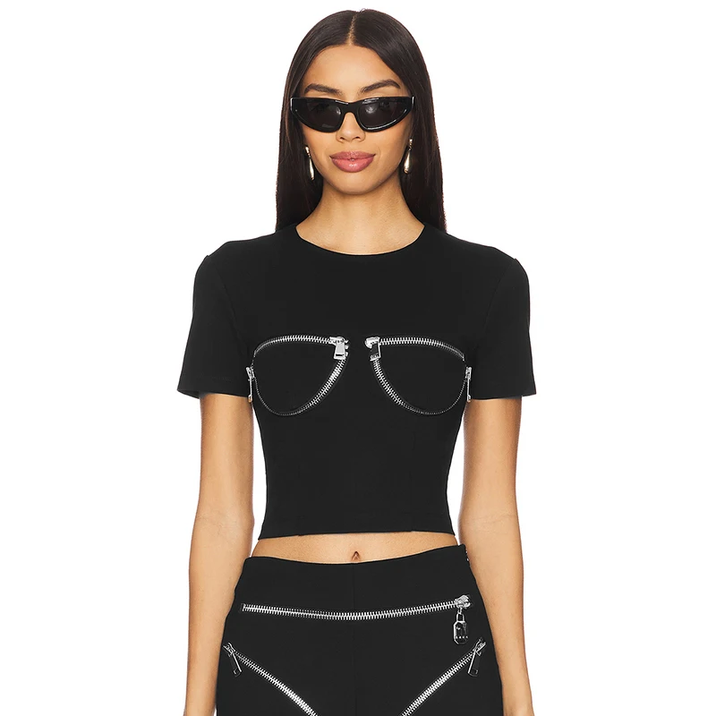 CUTENOVA Spring And Summer New Round Neck Pullover Zipper Decorative Design Slim Waist Short T-Shirt Tops Fashion Versatile Top 
CUTENOVA Spring And Summer New Round Neck Pullover Zipper Decorative Design Slim Waist Short T-Shirt Tops Fashion Versatile Top