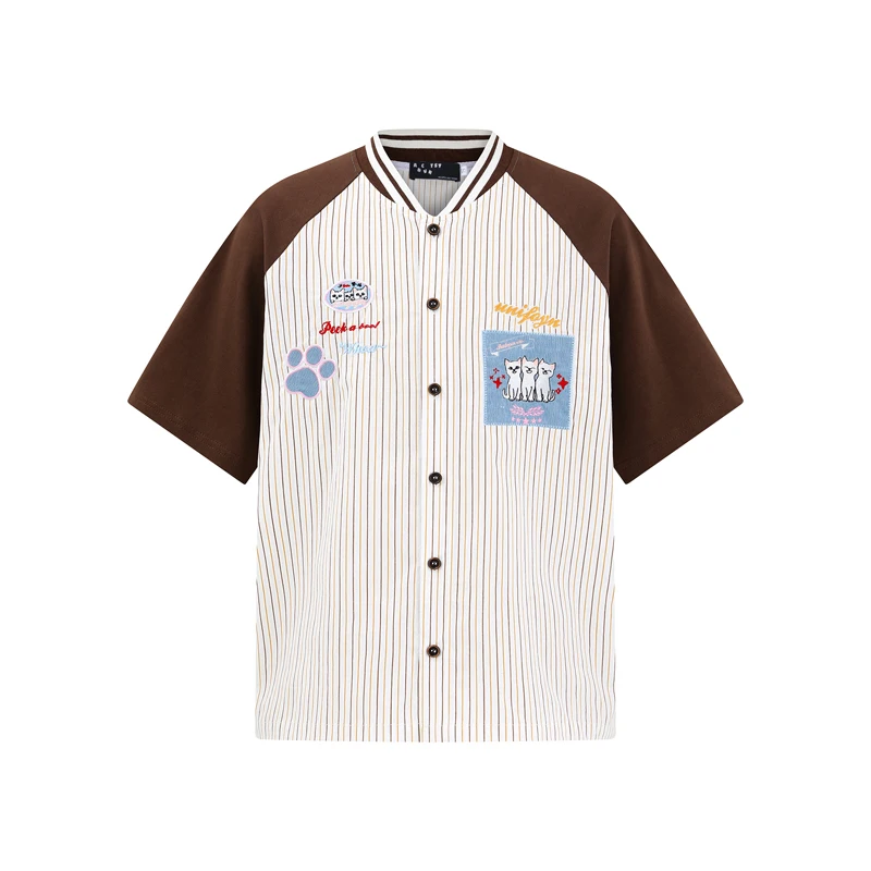 Baseball Collar Shirt Stripe Patchwork Embroidery Patch Cat Raglan Sleeve T-shirt Men Women Summer Casual Loose Shirt Clothes
Baseball Collar Shirt Stripe Patchwork Embroidery Patch Cat Raglan Sleeve T-shirt Men Women Summer Casual Loose Shirt Clothes
