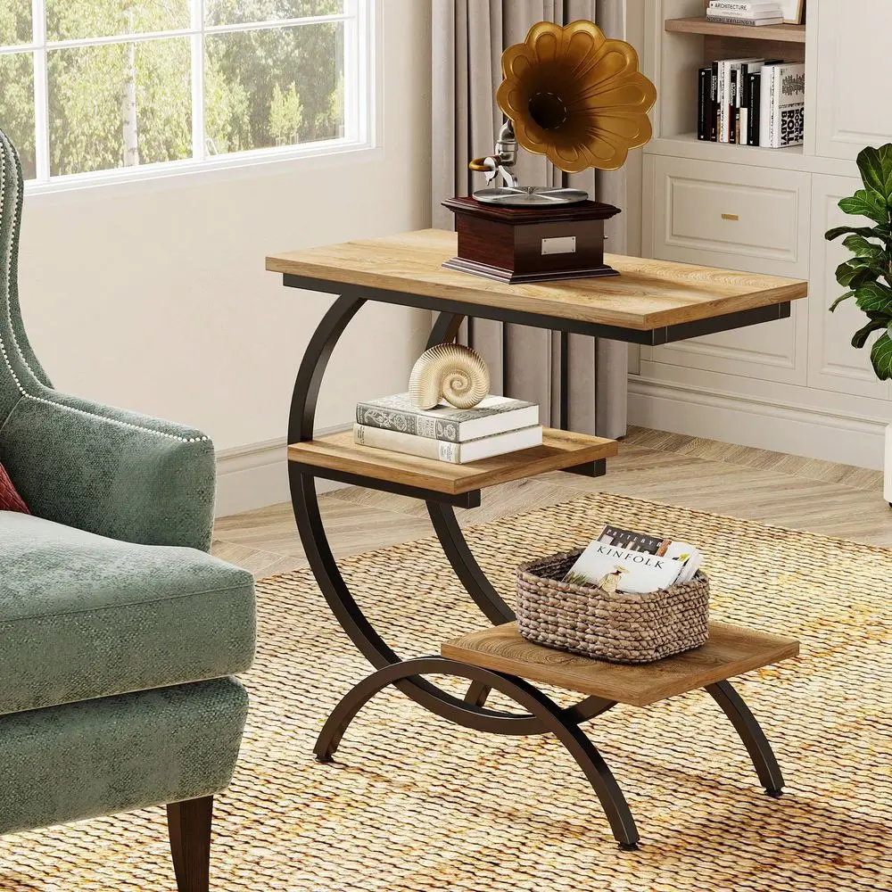 CShaped End Table, Industrial 3Tier Small Side Table For Couch, Wood Bedside Table Snack Side Table With Storage Shelves For Li
CShaped End Table, Industrial 3Tier Small Side Table For Couch, Wood Bedside Table Snack Side Table With Storage Shelves For Li