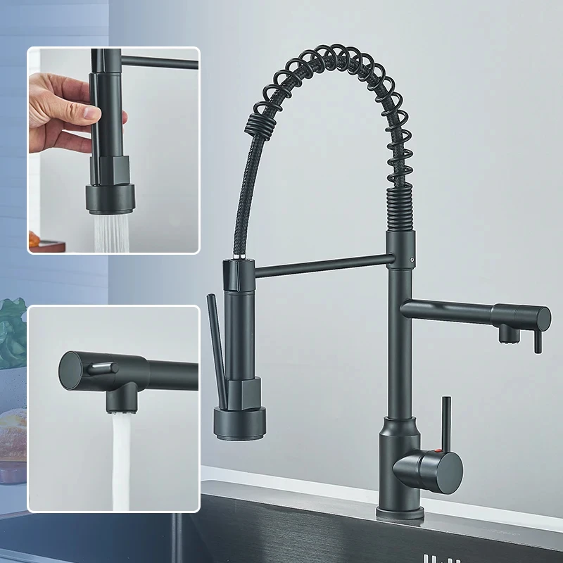 304 stainless steel pull-down kitchen faucet single handle hot and cold water mixing faucet 360 ° rotating dual function outlet
304 stainless steel pull-down kitchen faucet single handle hot and cold water mixing faucet 360 ° rotating dual function outlet