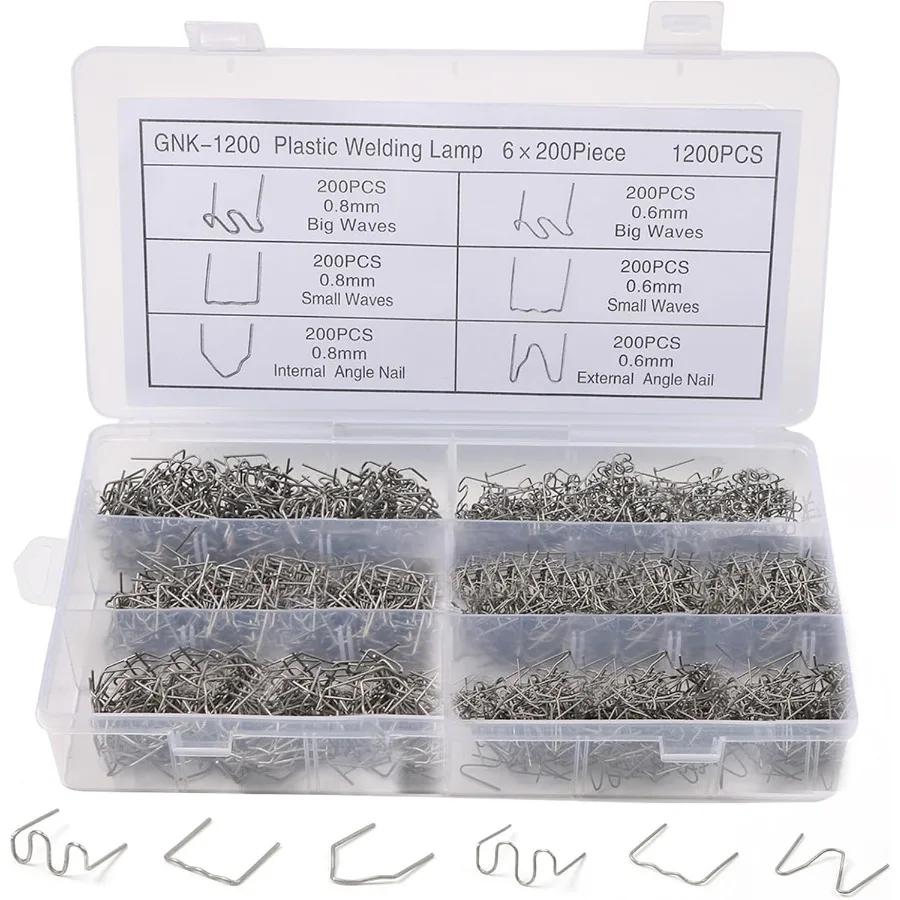 1200 pcs Set Plastic Welding Nails with 6 Different Styles and Storage Box Suitable for Automotive Repair DIY Projects and Gene
1200 pcs Set Plastic Welding Nails with 6 Different Styles and Storage Box Suitable for Automotive Repair DIY Projects and Gene