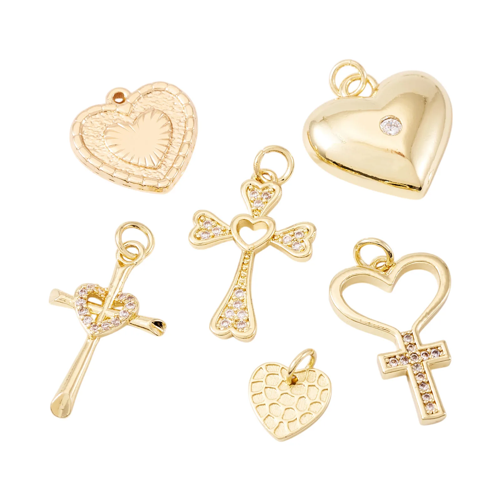 6Pcs/Set Cross & Heart Brass Micro Pave Cubic Zirconia Pendants Heart Real 18K Gold Plated for Jewelry Making Necklace Component
6Pcs/Set Cross & Heart Brass Micro Pave Cubic Zirconia Pendants Heart Real 18K Gold Plated for Jewelry Making Necklace Component