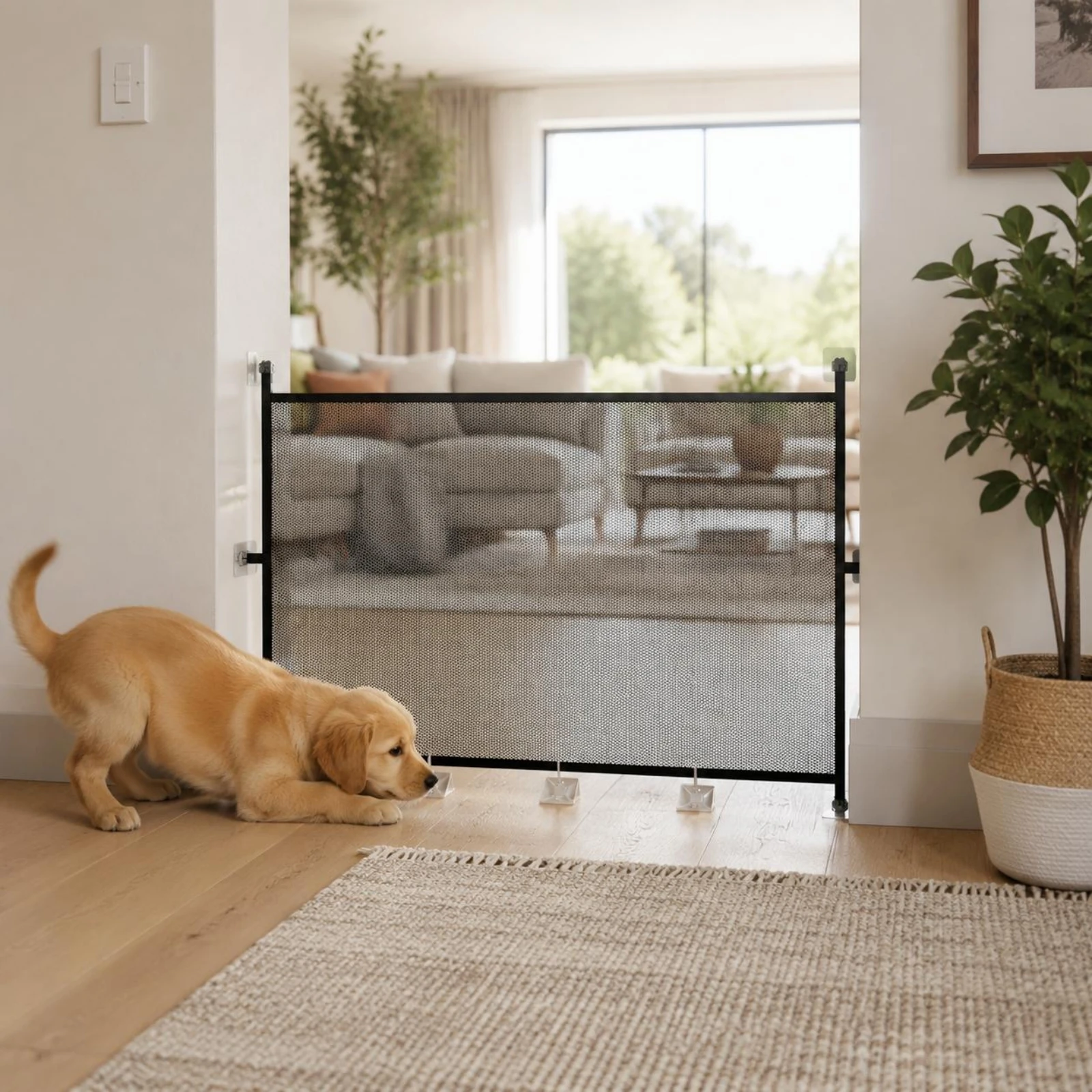 Mesh Pet Barrier Panel Black Frame Rectangular Mesh Gate Panel Indoor Pet Divider Sturdy Dog Fence Panels Long-Lasting
Mesh Pet Barrier Panel Black Frame Rectangular Mesh Gate Panel Indoor Pet Divider Sturdy Dog Fence Panels Long-Lasting