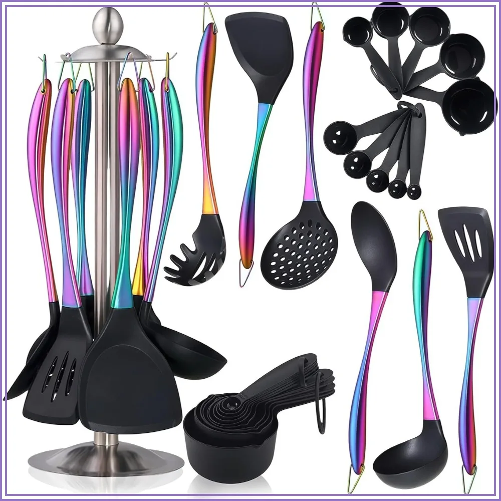 17pcs Silicone Cooking Utensils Set with Rotatable Holder, Heat-Resistant Non-Stick Kitchen Utensils, Stainless Steel Handle, Turner, Ladle
17pcs Silicone Cooking Utensils Set with Rotatable Holder, Heat-Resistant Non-Stick Kitchen Utensils, Stainless Steel Handle, Turner, Ladle