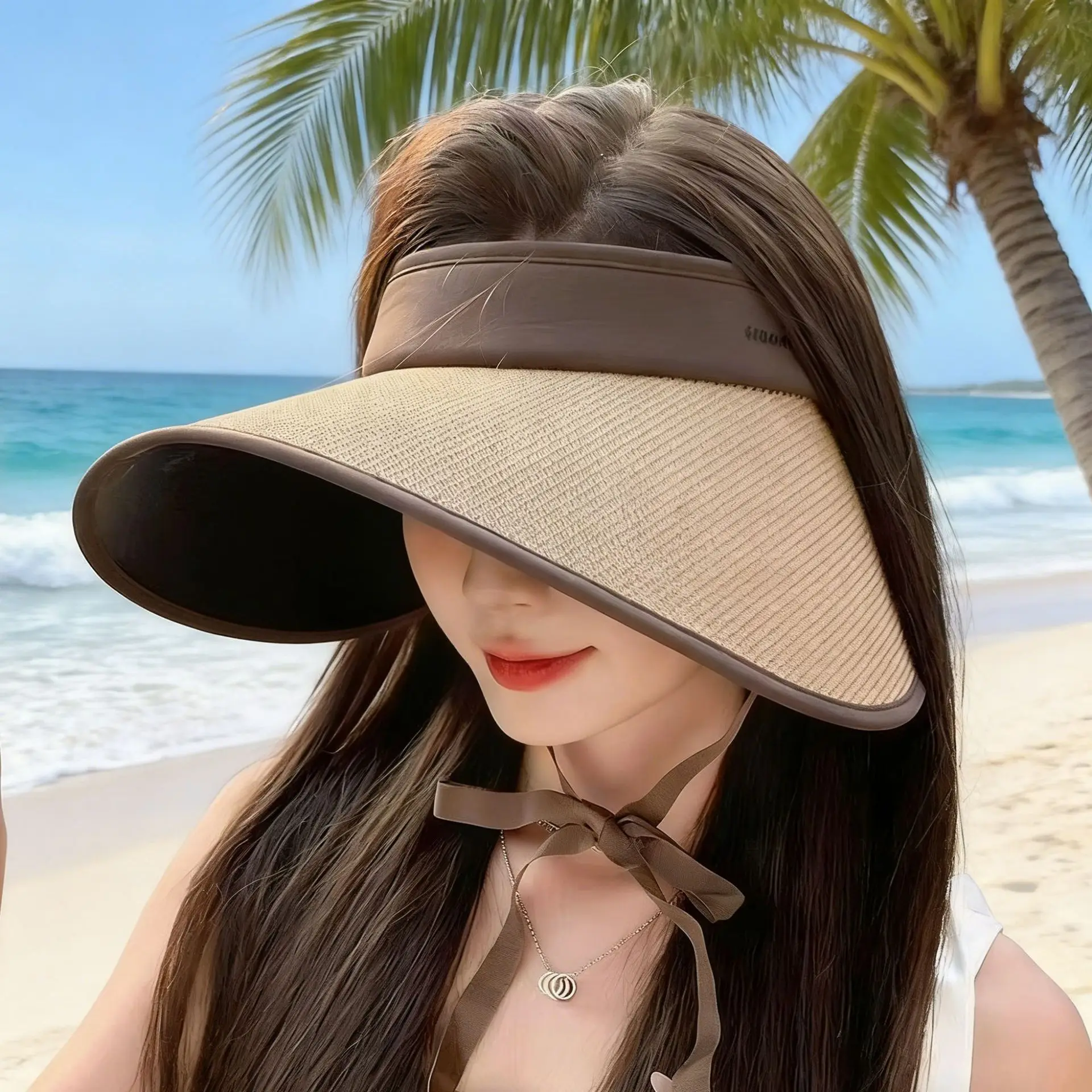 Summer Wide Large Brim Visors Hat Women Empty Top Straw Hats Foldable Sun Cap Outdoor UV Protection Neck wrap Beach Hats
Summer Wide Large Brim Visors Hat Women Empty Top Straw Hats Foldable Sun Cap Outdoor UV Protection Neck wrap Beach Hats