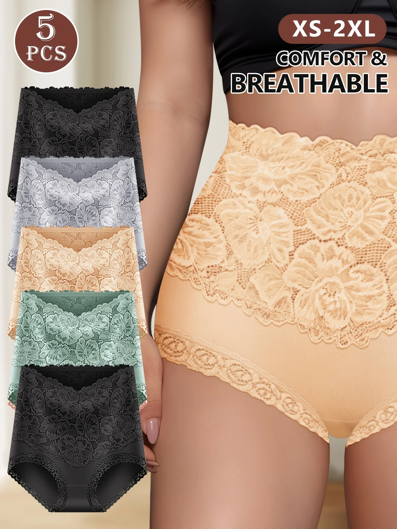 5 Pack of High Waisted Belly-Controlling Women's Underwear, Jacquard Pattern, Comfortable Fit, Butt-Lifting, Butt-Covering, Lace
5 Pack of High Waisted Belly-Controlling Women's Underwear, Jacquard Pattern, Comfortable Fit, Butt-Lifting, Butt-Covering, Lace