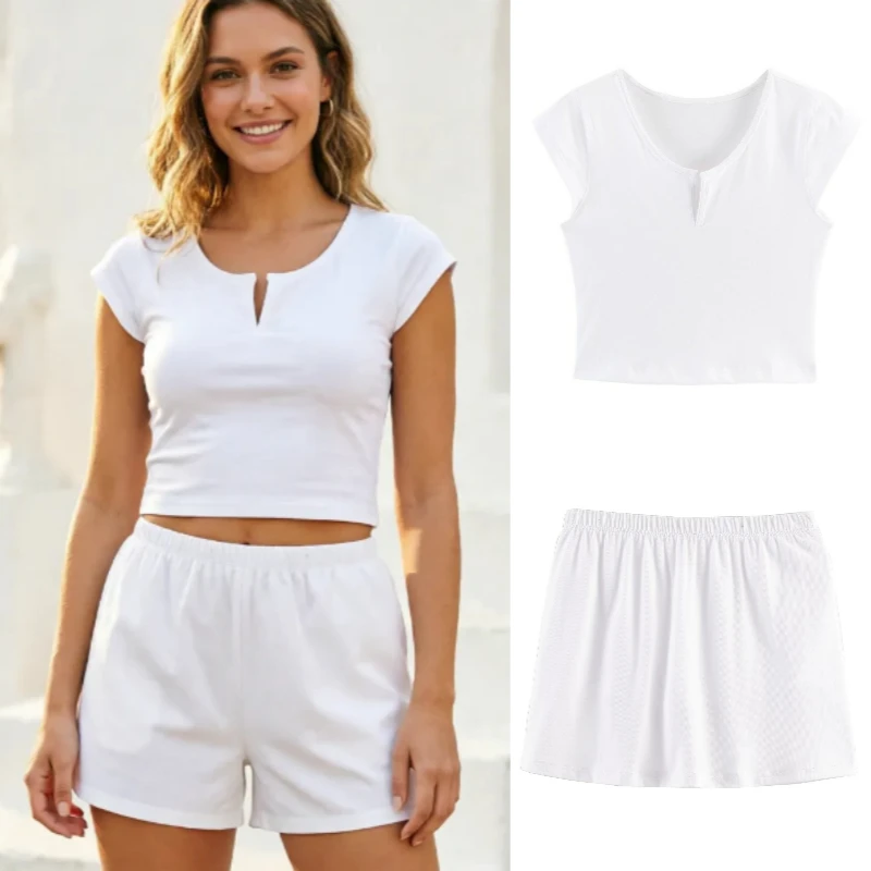 Women's Set 2026 Summer New Fashion Sporty Casual Two-Piece Short Top and Mini Shorts Skirt Set
Women's Set 2026 Summer New Fashion Sporty Casual Two-Piece Short Top and Mini Shorts Skirt Set