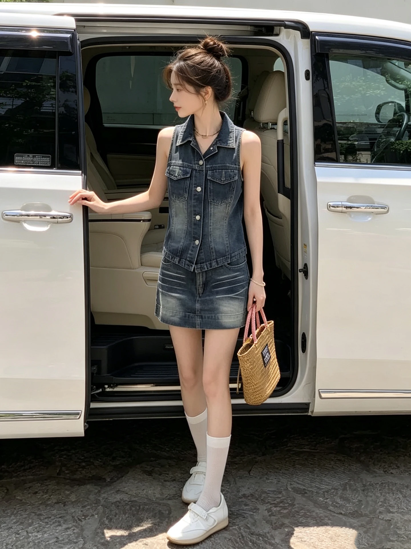 Retro American Blue Denim Vest Set Women Summer Spicy Sleeveless High Waist Slim Short Skirt Two Piece Set Fashionable Ensemble
Retro American Blue Denim Vest Set Women Summer Spicy Sleeveless High Waist Slim Short Skirt Two Piece Set Fashionable Ensemble