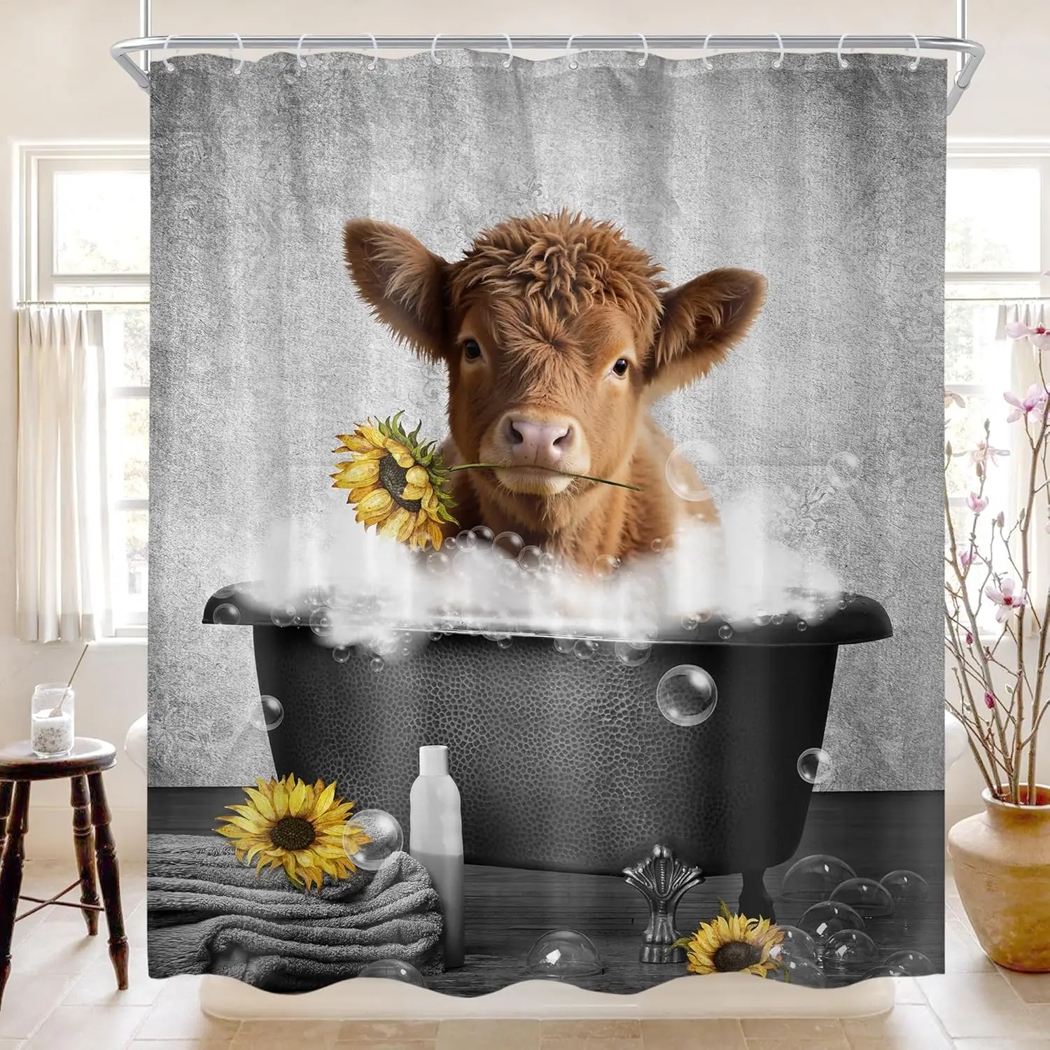 Cute Highland Cow In Bathtub With Sunflower Funny Farm Animal Print Decorative Shower Curtain
Cute Highland Cow In Bathtub With Sunflower Funny Farm Animal Print Decorative Shower Curtain